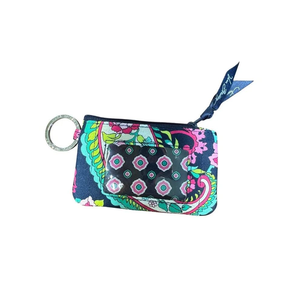 Vera Bradley Navy Paisley Zip ID Case Coin Purse Keychain Wristlet Pouch